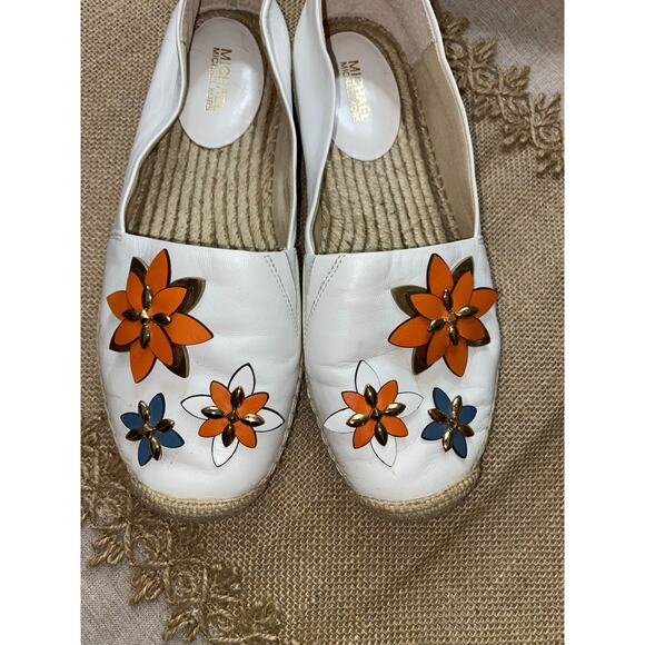 Michael Kors White Floral Flower Embellished Slide On Espadrilles Flats GUC 6.5M - Picture 2 of 13